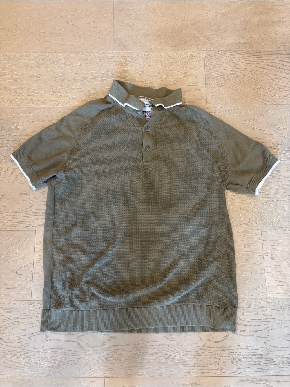 Denim & Flower Olive Green Short Sleeve Polo with White Trim